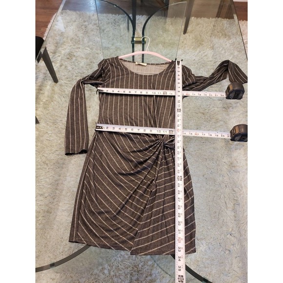 Spring Haze Women Gray Striped Rayon Long Sleeve Round Neck Knee Length Dress S - Picture 7 of 13
